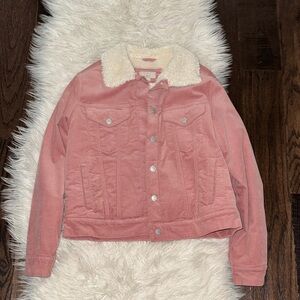 Stylish Loft Pink Corduroy Jacket with Sherpa Collar